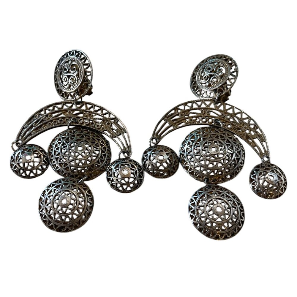 Ethnic silver plated 1960's clip on earrings